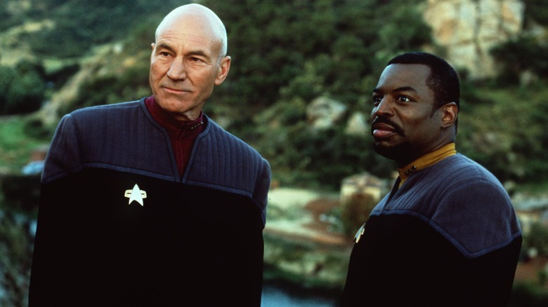 Patrick Stewart, LeVar Burton on set, 1998