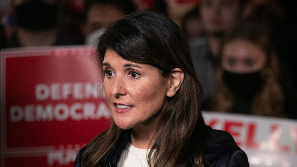 Nikki Haley looking to the side hair down