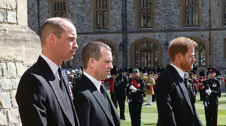 William, Peter Phillips, and Harry during the funeral  procession