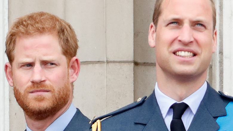 Prince Harry looks sideways at brother Prince William