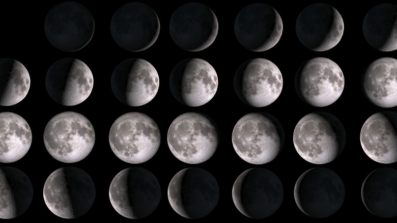 Moon phases against a black background