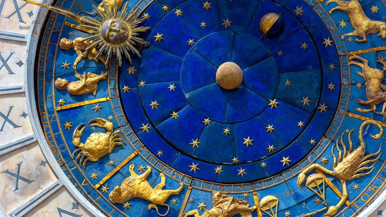 Astrological signs on an ancient clock
