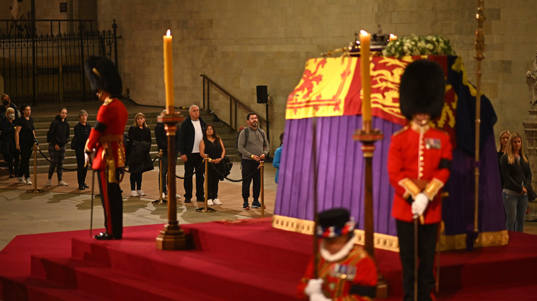 King's Body Guards standing vigil at Queen Elizabeth's coffin