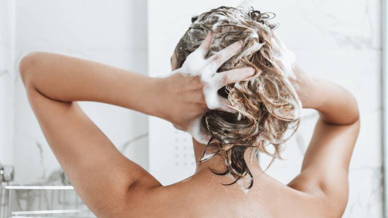 Woman washing hair