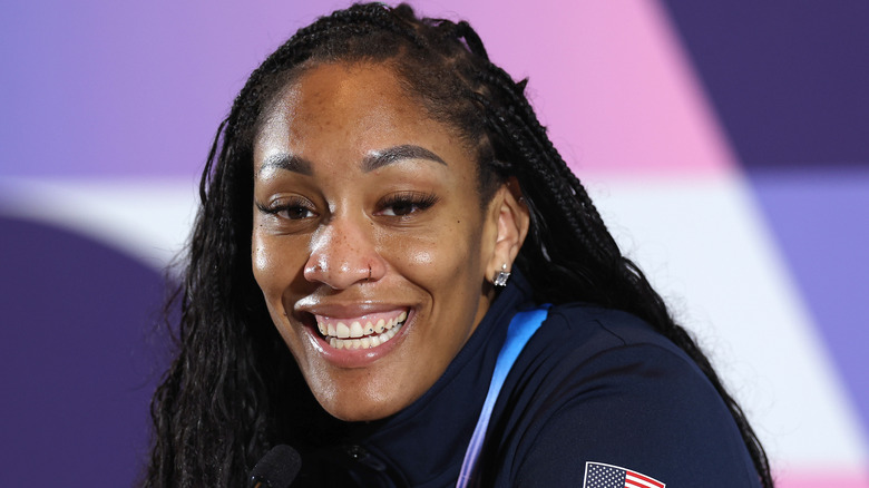 A'ja Wilson at a press conference