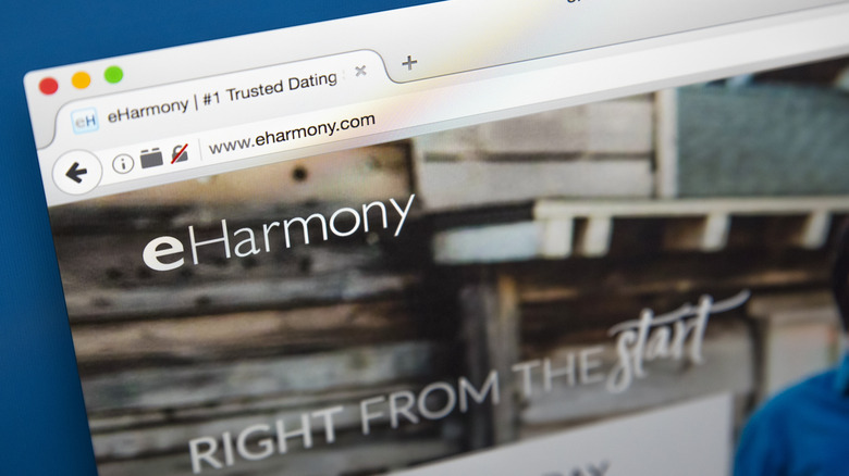 eharmony dating website on a web browser