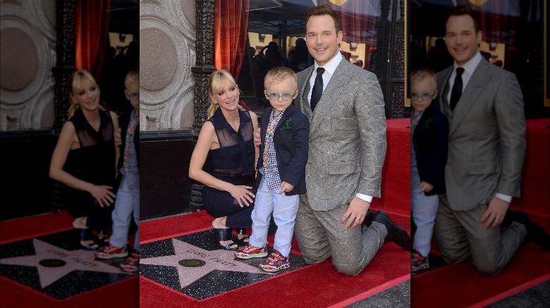 Anna Faris and Chris Pratt with son at the Hollywood Walk of Fame