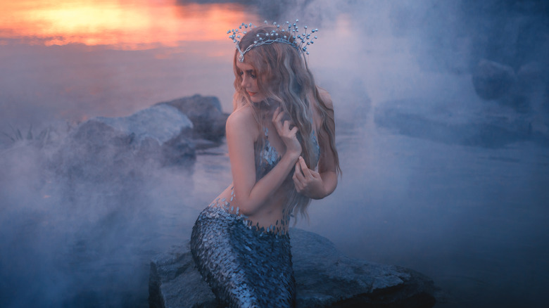 Sea maiden with long blond hair