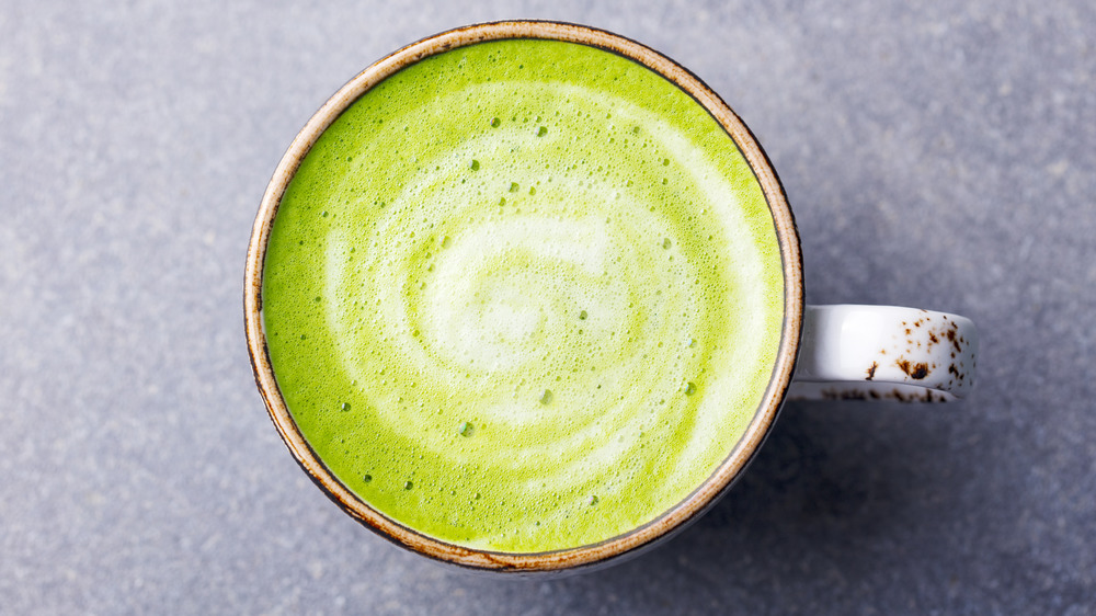 overview shot of a pistachio latte 