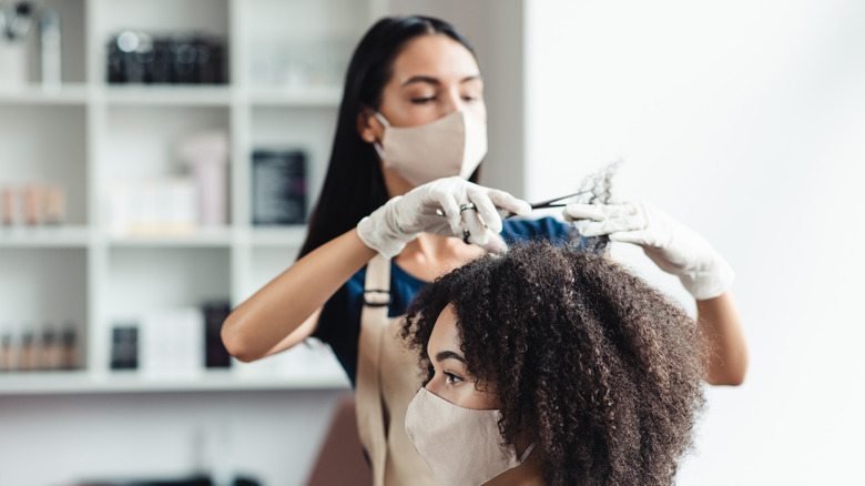 cutting hair in salon 