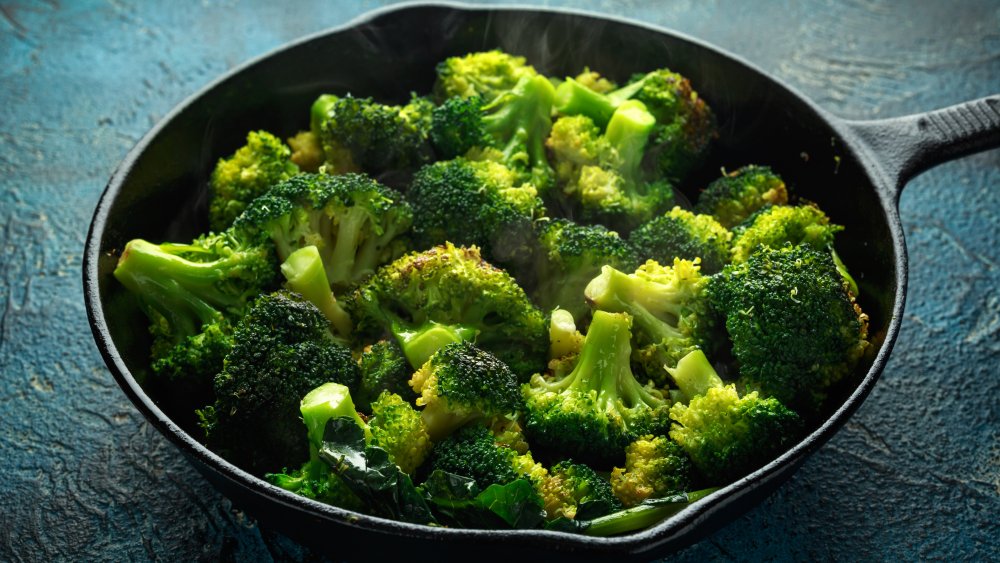 Broccoli in cast iron skillet