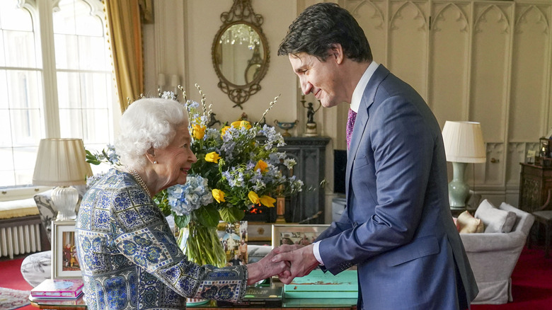 Queen Elizabeth greets Justin Trudeau