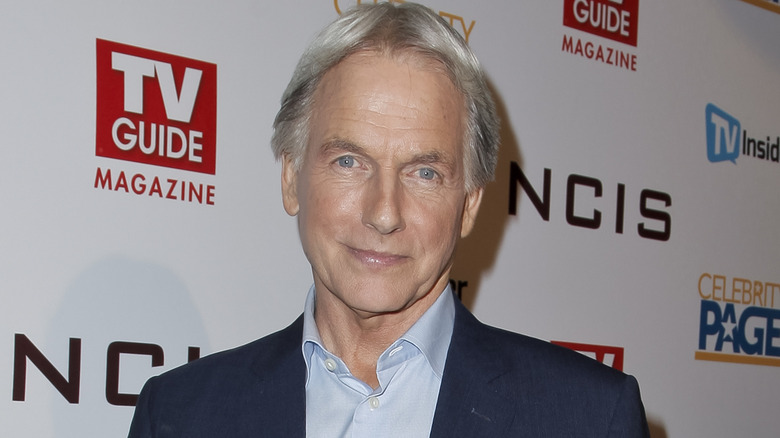 Mark Harmon standing on the NCIS TV Guide red carpet