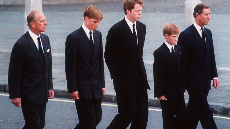 Princes William and Harry at Princess Diana's funeral