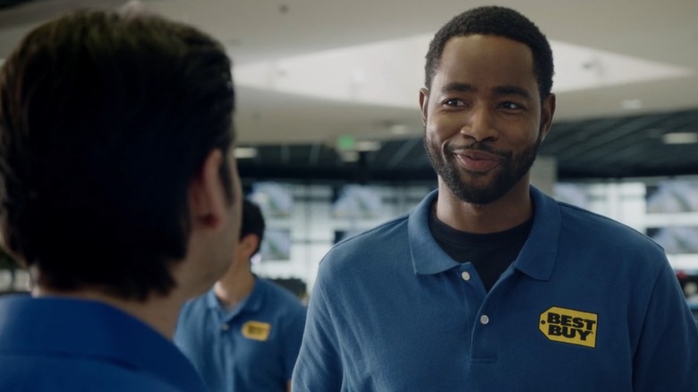 Jay Ellis in a Best Buy uniform as Lawrence on Insecure