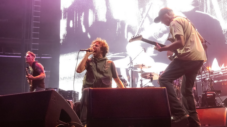 Rage Against the Machine performing on stage