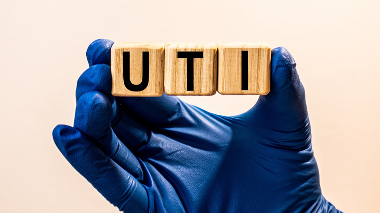 Hand holding a UTI sign