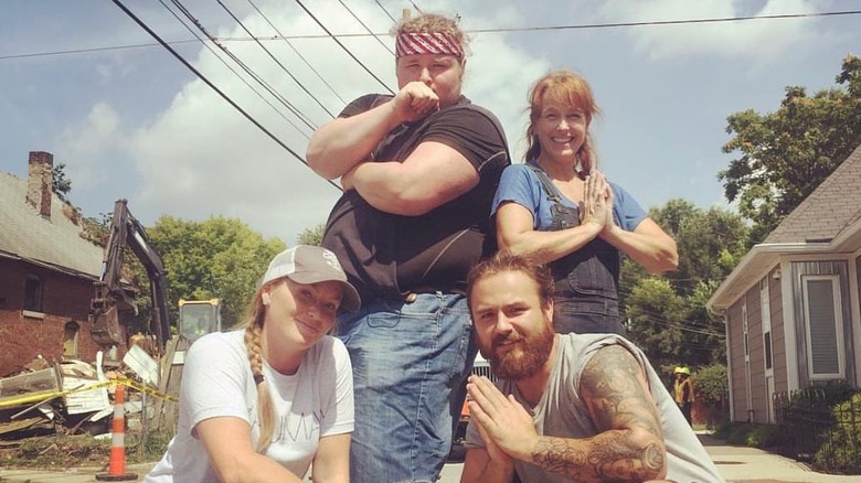 Mina Starsiak Hawk, Tad, and their mom on a job site