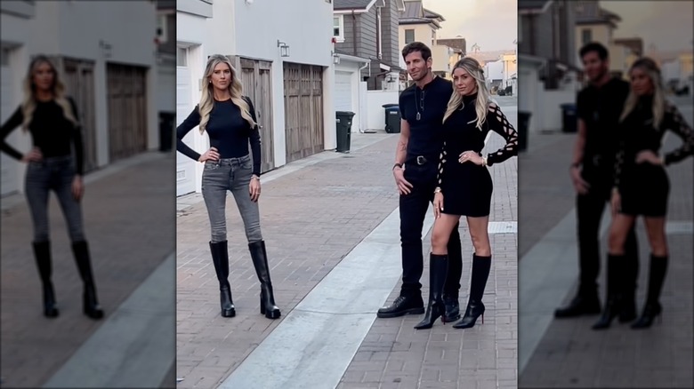 Tarek El Moussa posing with Christina Haack and Heather Rae El Moussa