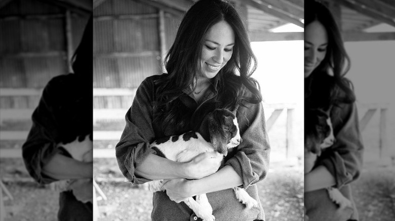 Joanna Gaines holding a goat