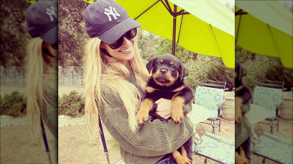 Christina Anstead holding her dog