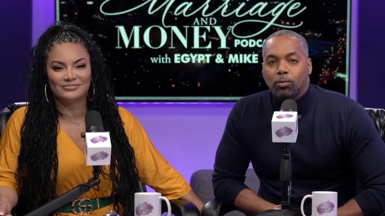 Egypt Sherrod and Mike Jackson on the set of their podcast "Marriage & Money," January 2024