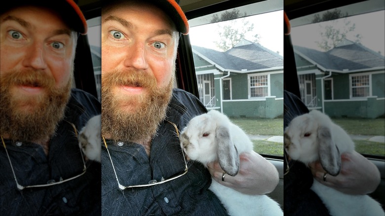 Ben Napier holding pet rabbit Madison