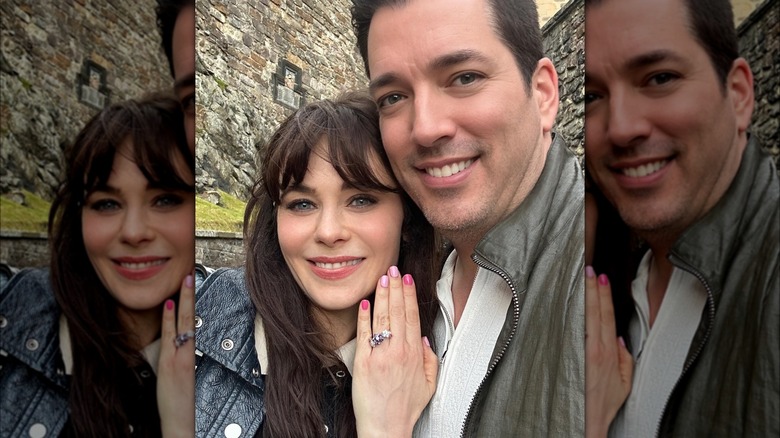 Zooey Deschanel shows off engagement ring with Jonathan Scott