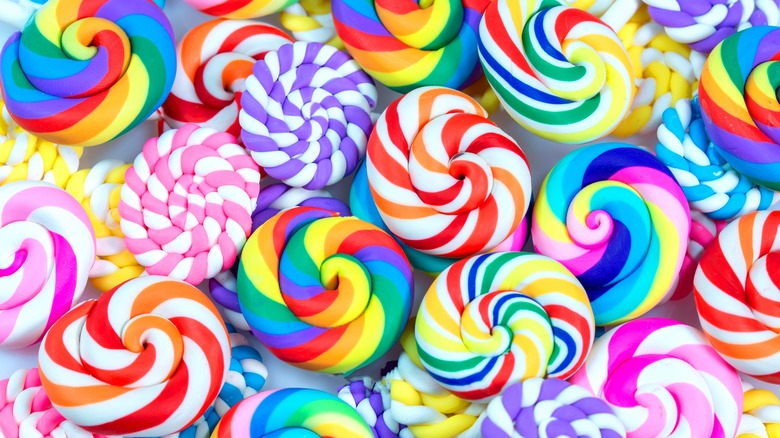 Brightly colored candy swirls