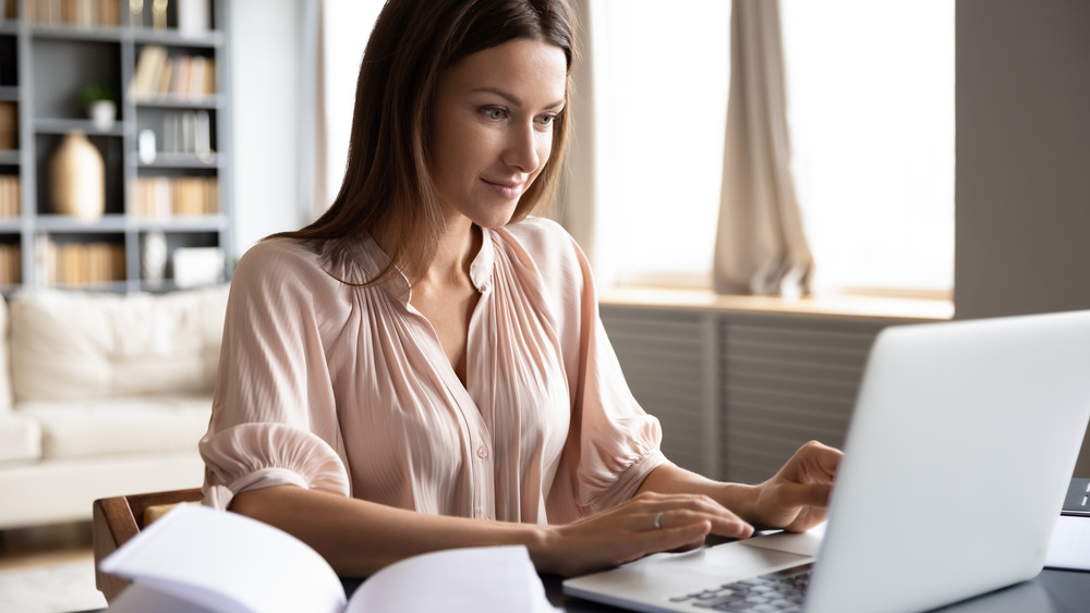 Woman working on laptop