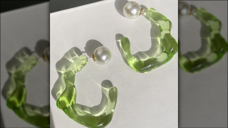 green acrylic hoop earrings