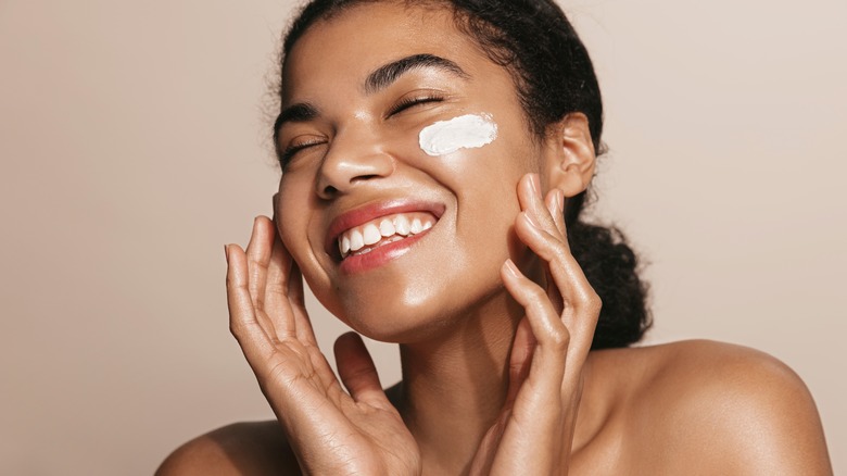 Smiling woman skincare