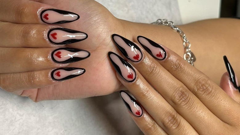 hourglass nails with heart design