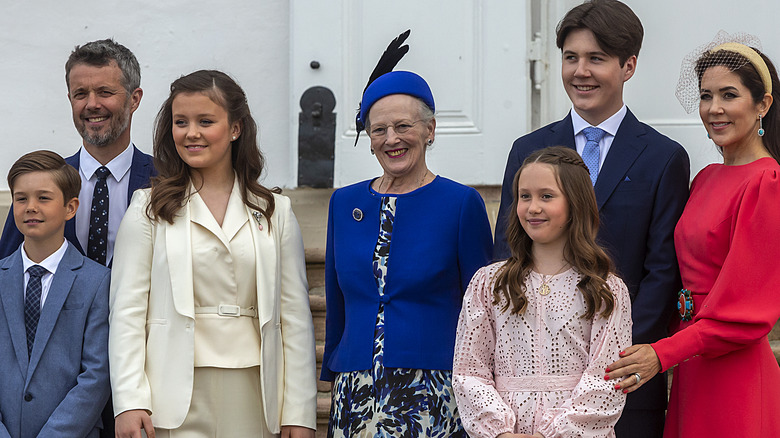 Crown Prince Frederik of Denmark, Crown Princess Mary of Denmark, Prince Christian of Denmark, Princess Isabella of Denmark, Princess Josephine of Denmark and Prince Vincent of Denmark during the confirmation of Princess Isabella of Denmark