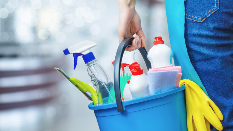 Basket of cleaning products