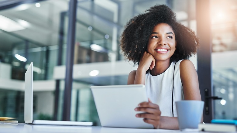 Woman smiling at work