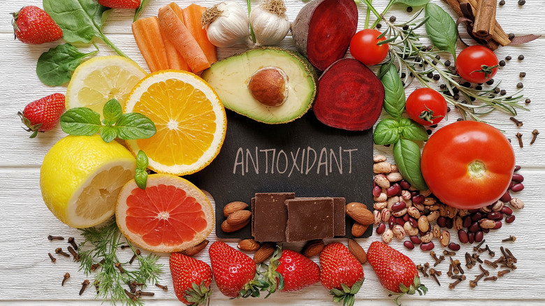 Fruits, eggies, seeds, and other foods high in antioxidants