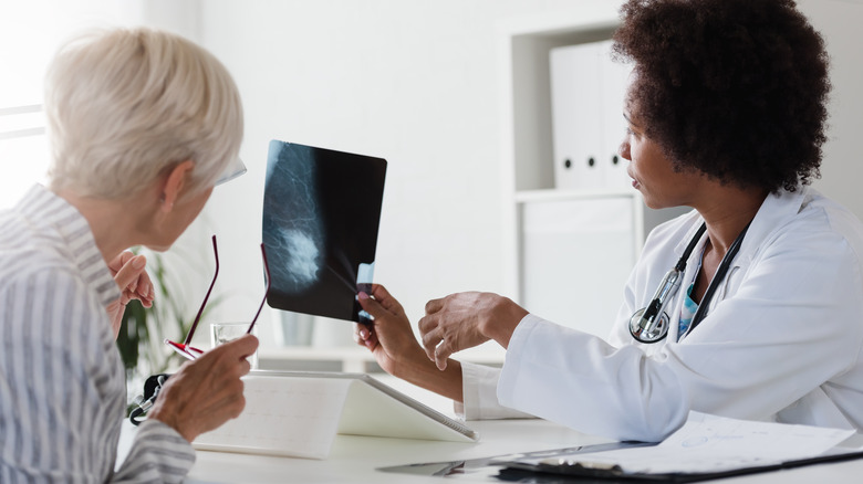 Doctor looking at x-ray with patient