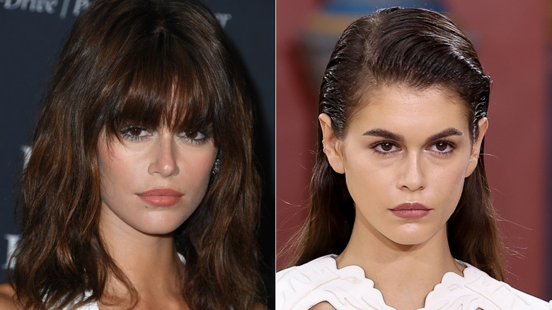 Kaia Gerber with and without bangs