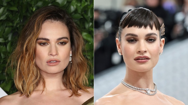 Lily James with and without bangs