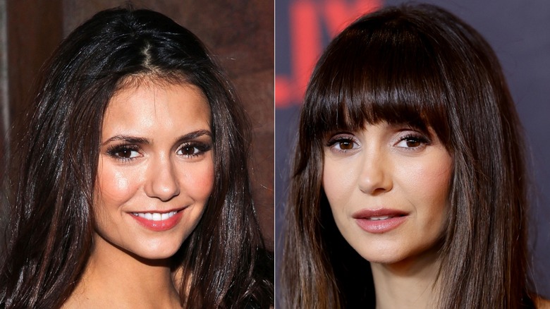 Nina Dobrev with and without bangs