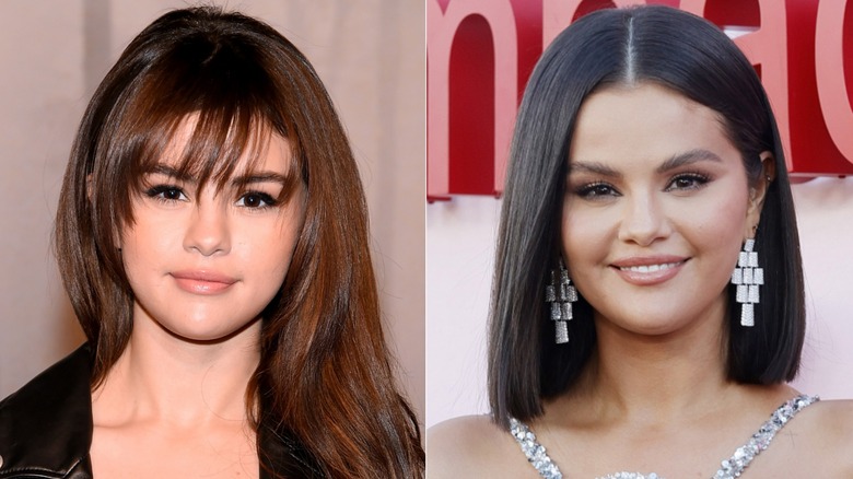 Selena Gomez with and without bangs