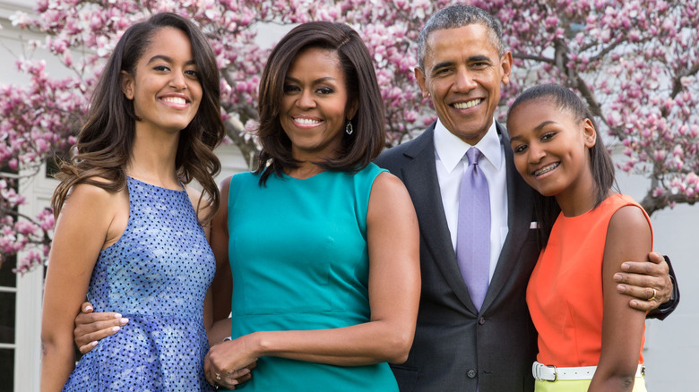 The Obama family poses together for an official photo