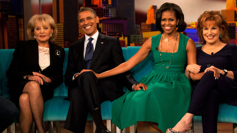 Barbara Walters, Joy Behar, Barack and Michelle Obama.