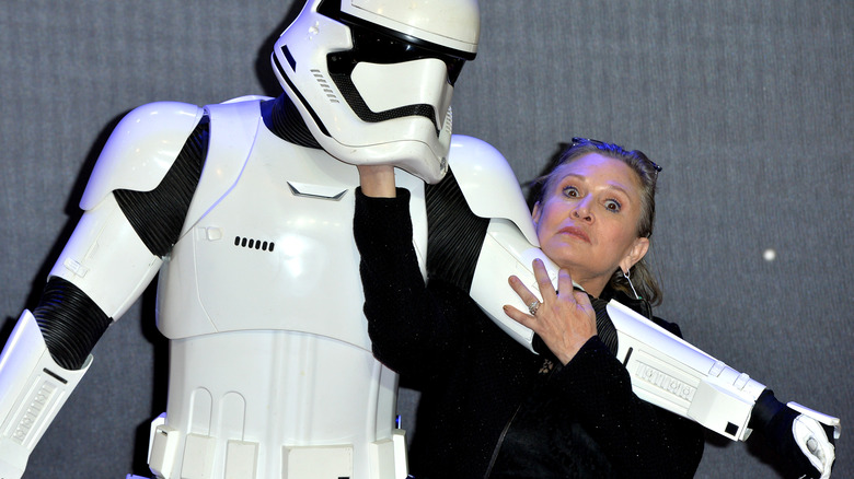 Carrie Fisher and a Stormtrooper