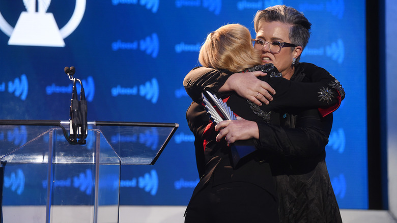 Rosie O'Donnell hugging Madonna