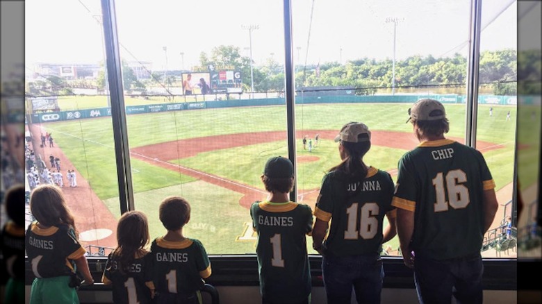 The Gaines family watching baseball