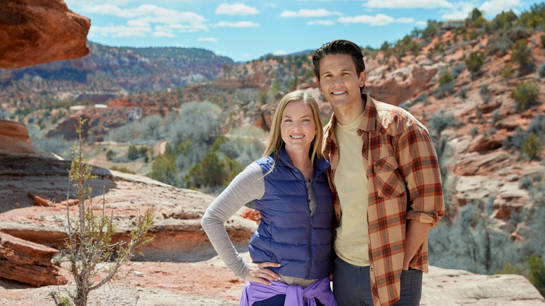 Cindy Busby and David Gridley on set of "Love in Zion"