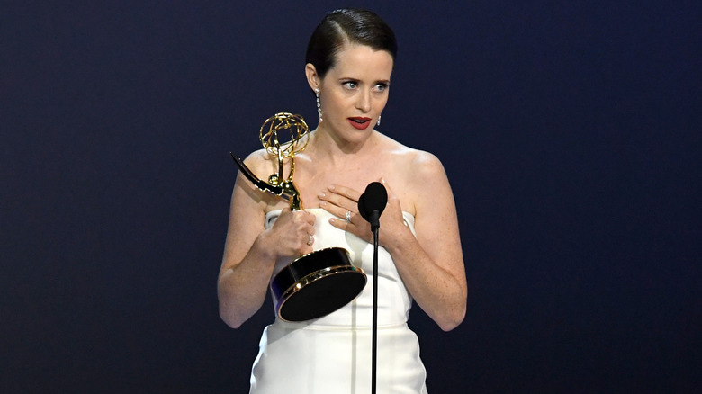 Claire Foy accepting Emmy award in 2018