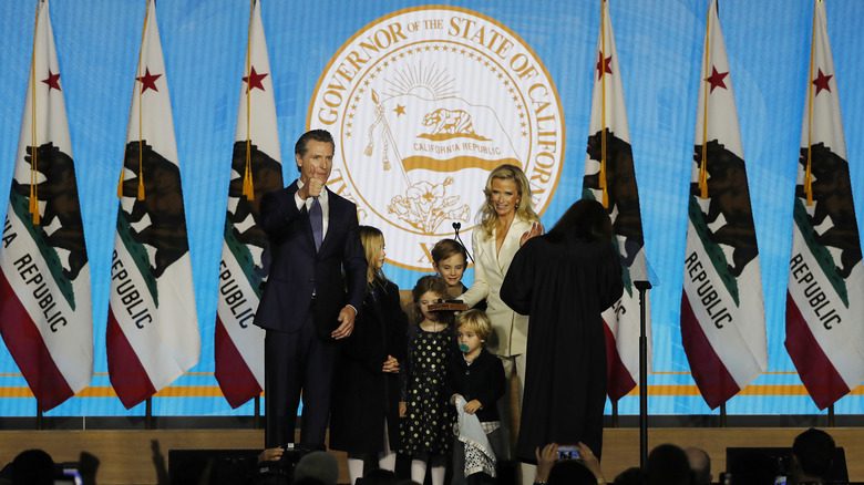 Gavin and Jennifer Newsom and children